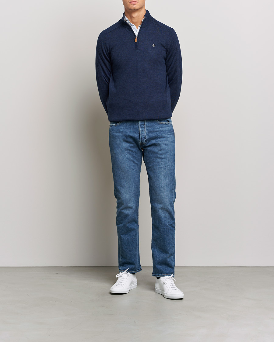 Hombres | Jerséis y prendas de punto | Morris | John Merino Half Zip Blue