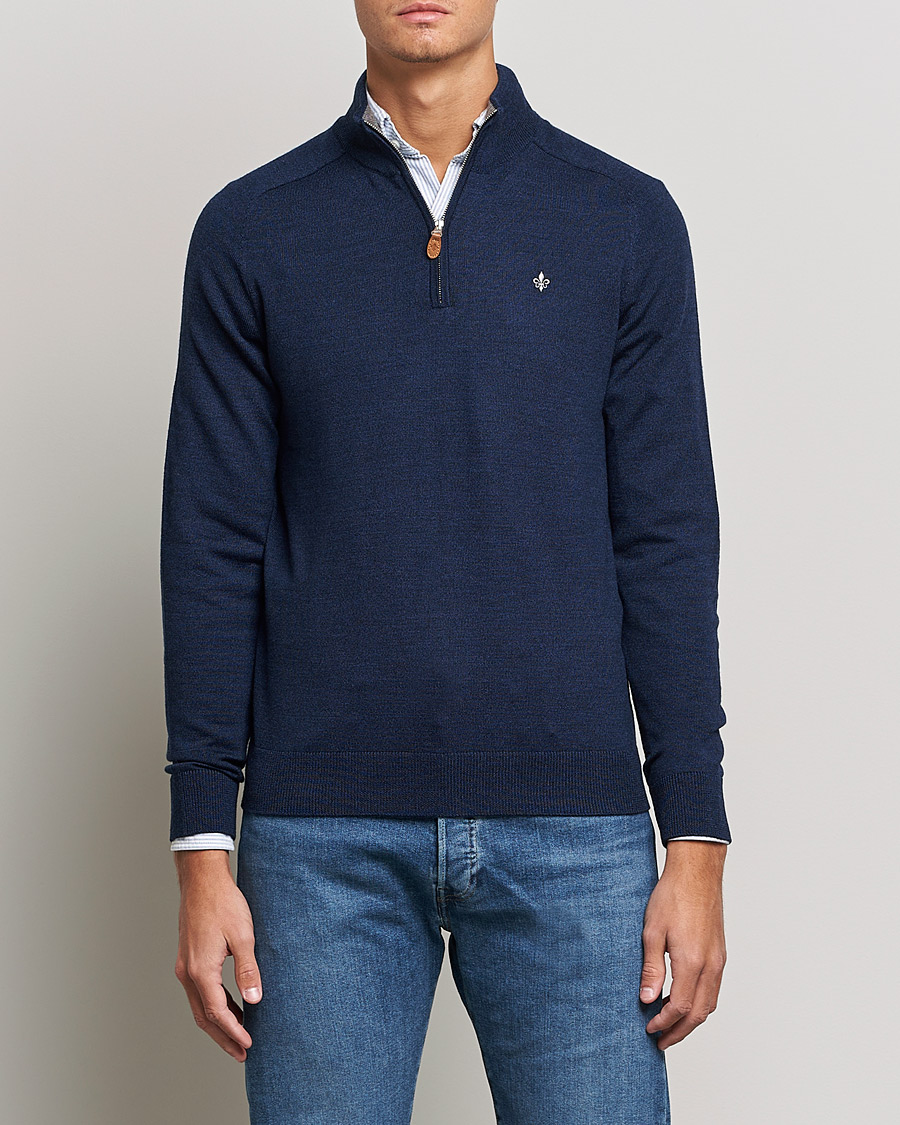 Hombres | Jerséis y prendas de punto | Morris | John Merino Half Zip Blue