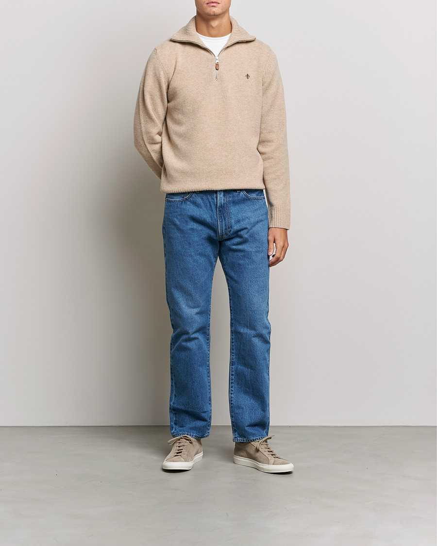 Hombres | Jerséis y prendas de punto | Morris | Kieran Wool Half Zip Khaki