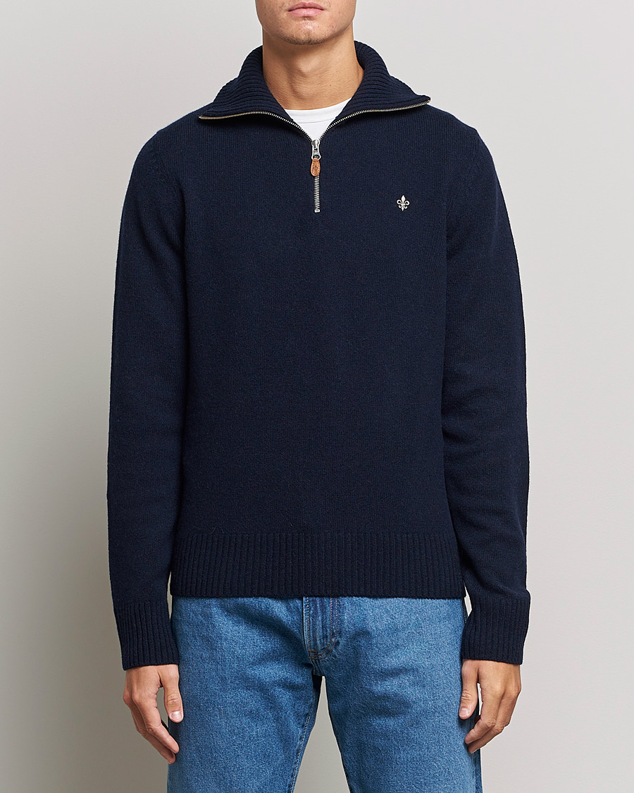 Hombres | Jerséis y prendas de punto | Morris | Kieran Wool Half Zip Navy