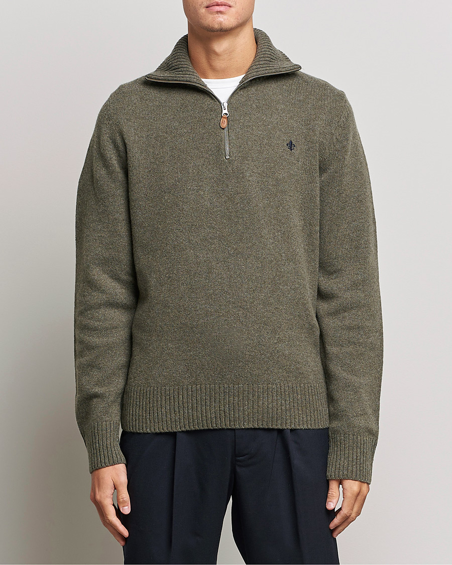 Hombres | Jerséis y prendas de punto | Morris | Kieran Wool Half Zip Olive