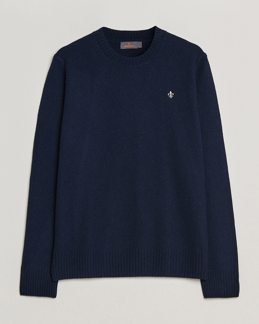 Hombres | Jerséis y prendas de punto | Morris | Kieran Wool Crew Neck Navy