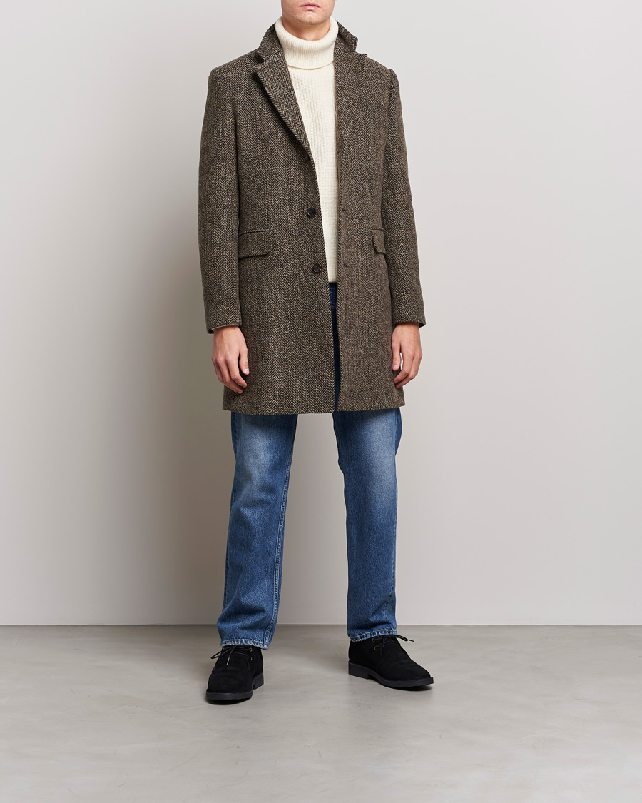 Hombres | Abrigos y chaquetas | Morris | Wool Herringbone Coat Dark Brown