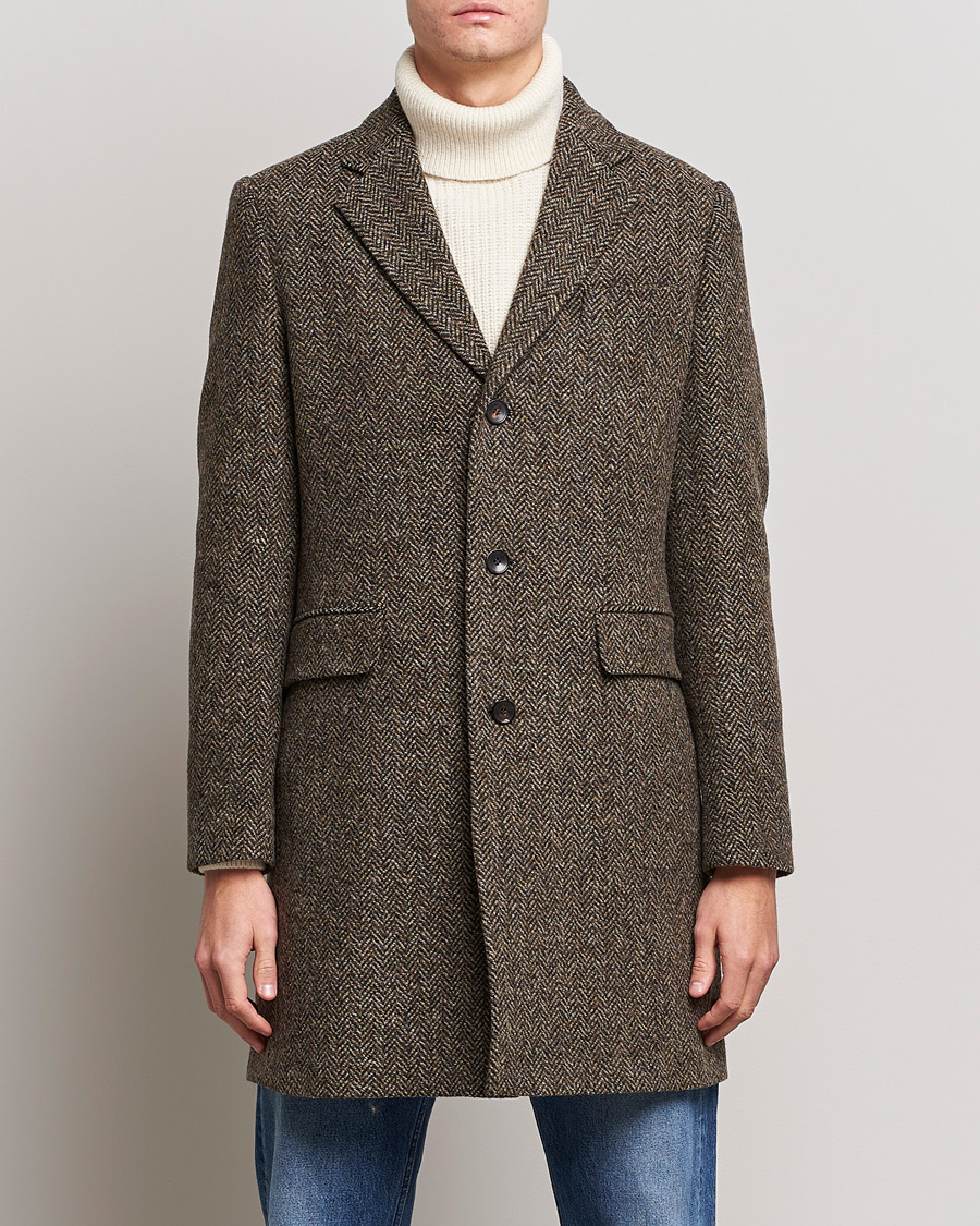 Hombres | Abrigos y chaquetas | Morris | Wool Herringbone Coat Dark Brown