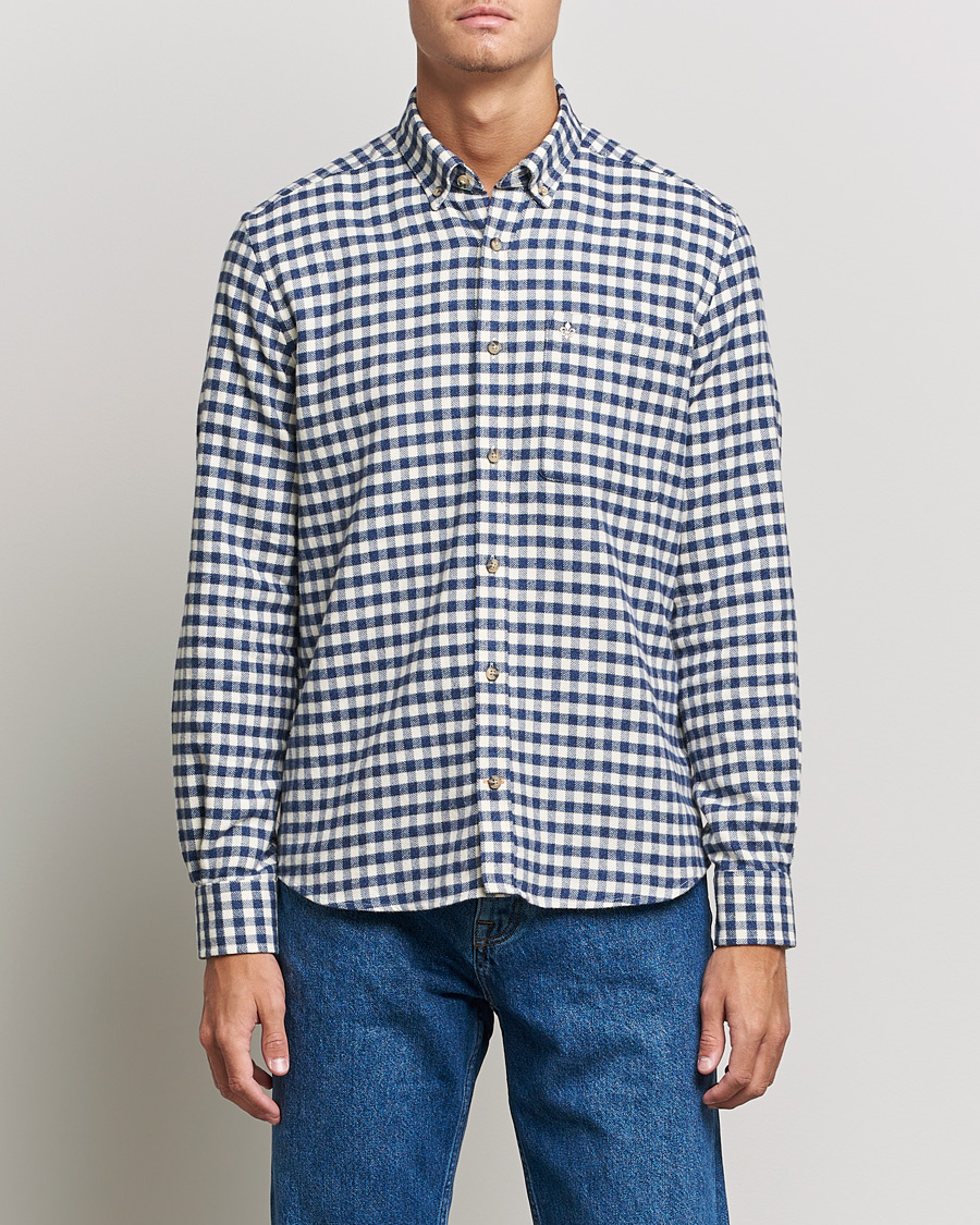 Hombres | Camisas | Morris | Brushed Twill Checked Shirt Navy/White