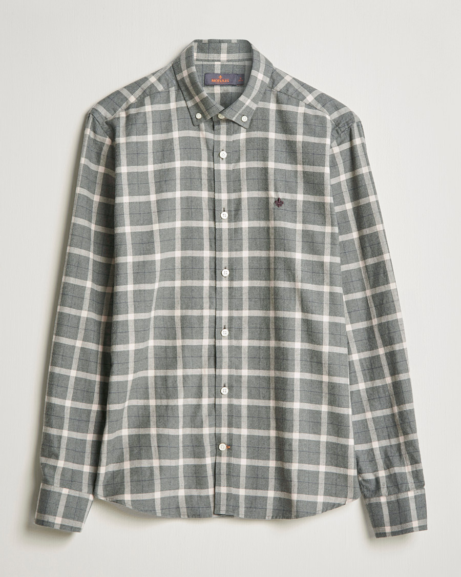 Hombres | Camisas | Morris | Brushed Flannel Checked Shirt Light Grey