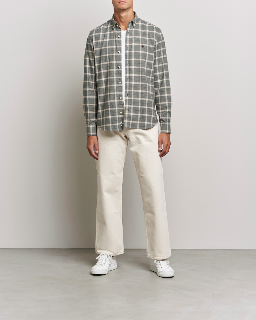 Hombres | Camisas | Morris | Brushed Flannel Checked Shirt Light Grey