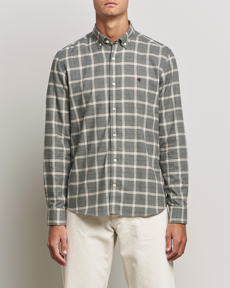 Hombres | Camisas | Morris | Brushed Flannel Checked Shirt Light Grey