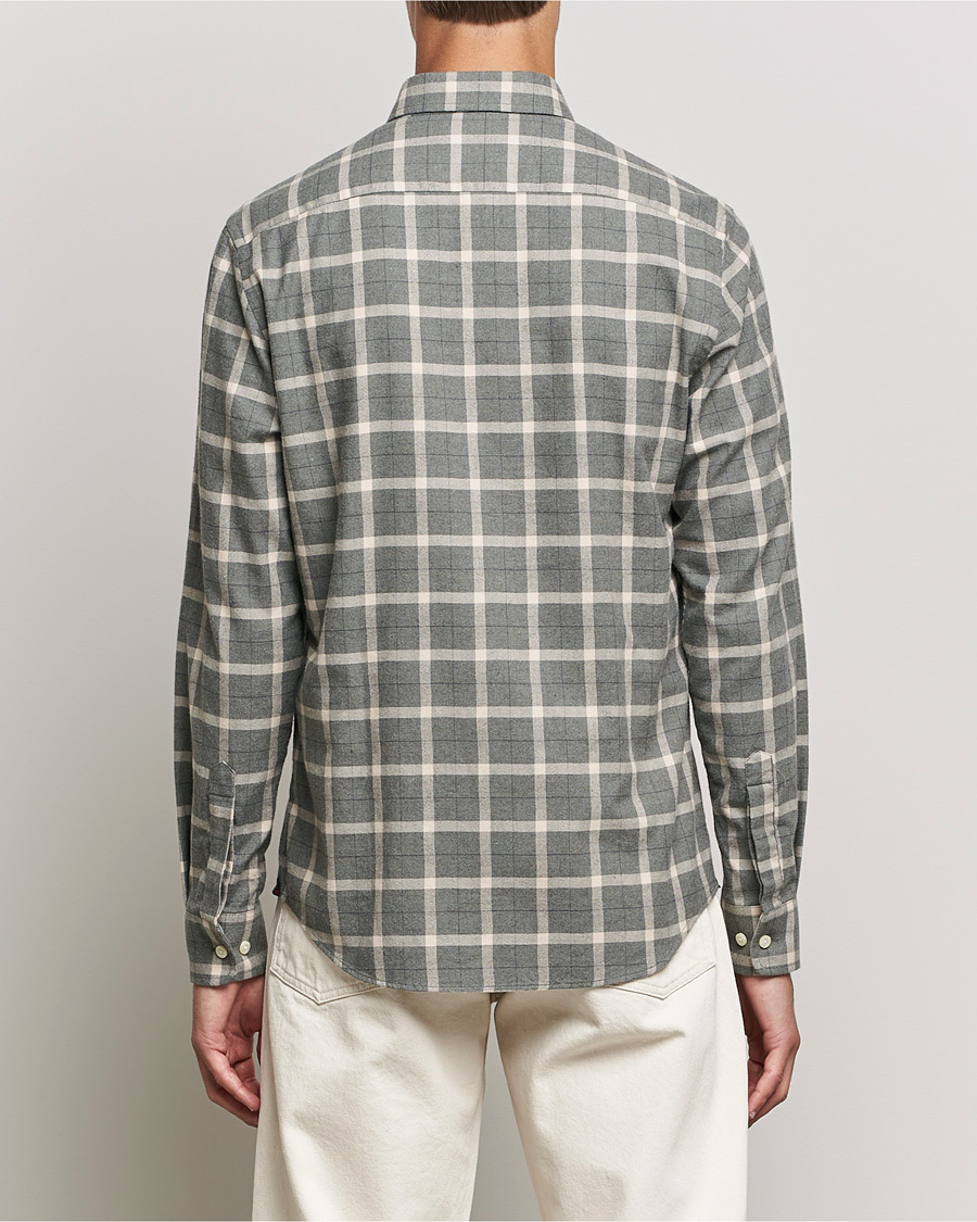 Hombres | Camisas | Morris | Brushed Flannel Checked Shirt Light Grey