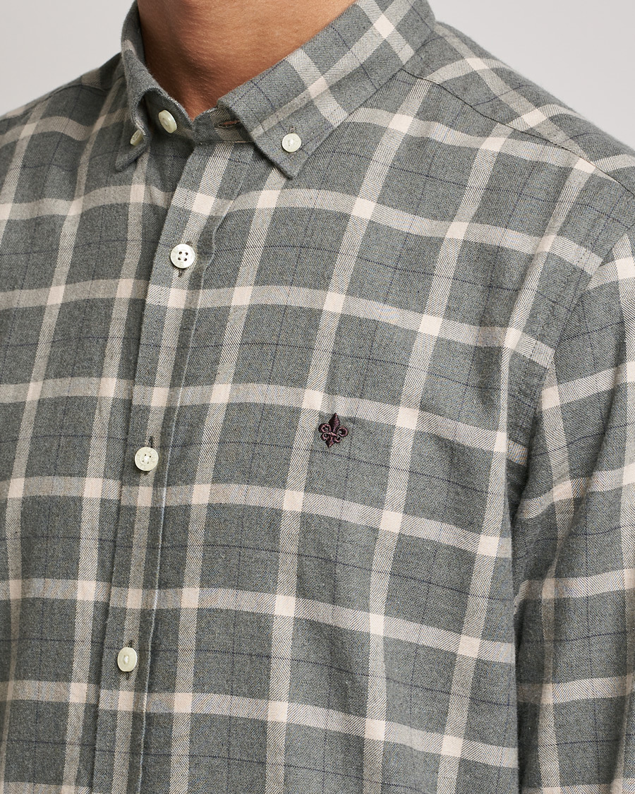 Hombres | Camisas | Morris | Brushed Flannel Checked Shirt Light Grey