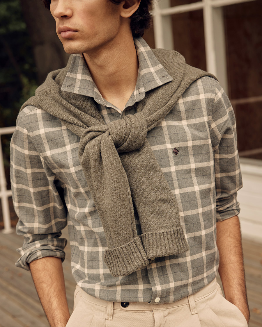 Hombres | Camisas | Morris | Brushed Flannel Checked Shirt Light Grey