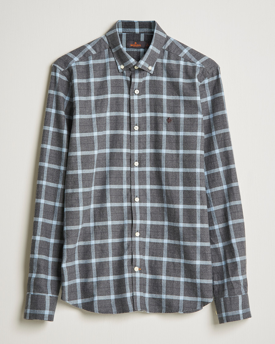 Hombres | Camisas | Morris | Brushed Flannel Checked Shirt Dark Grey