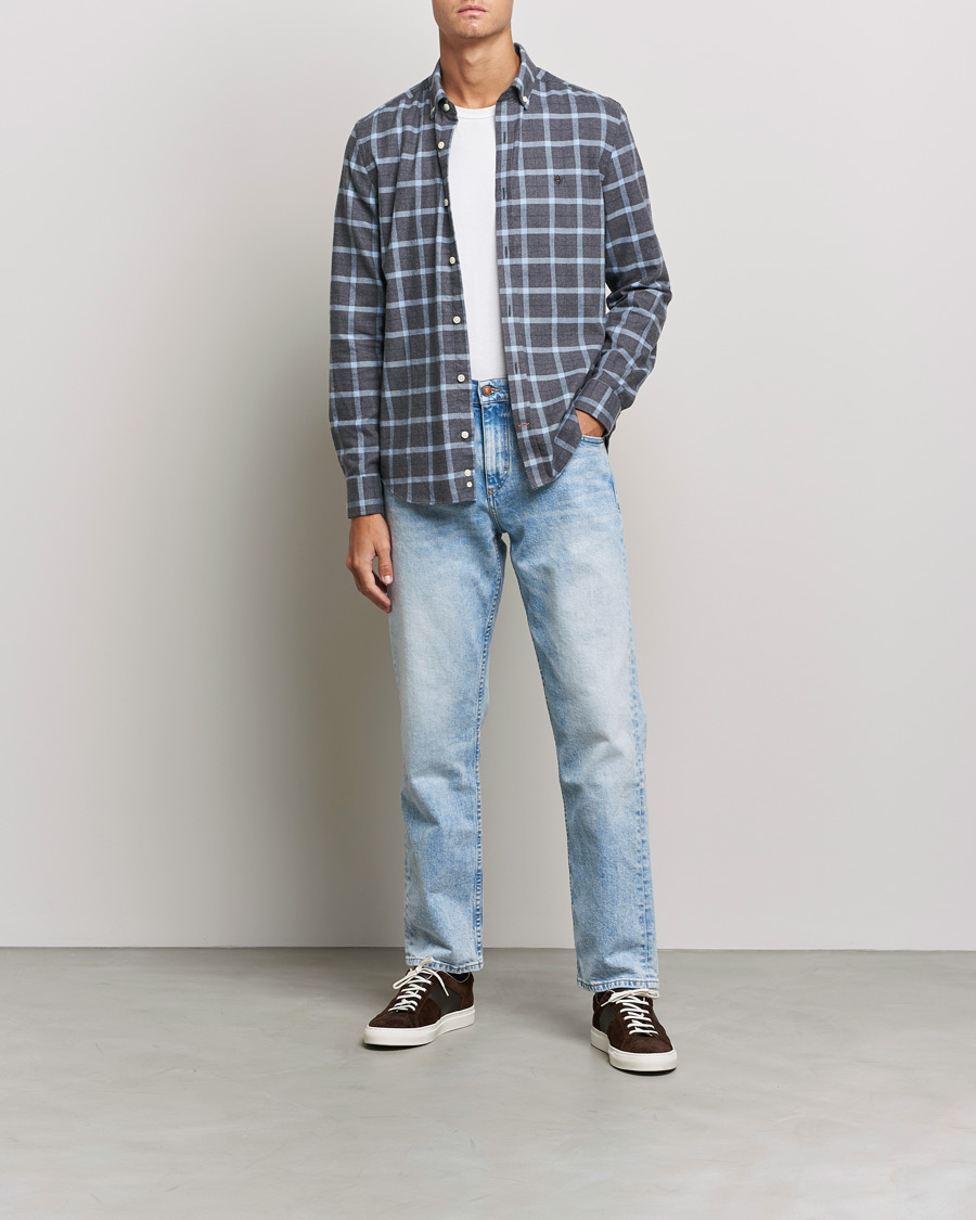 Hombres | Camisas | Morris | Brushed Flannel Checked Shirt Dark Grey