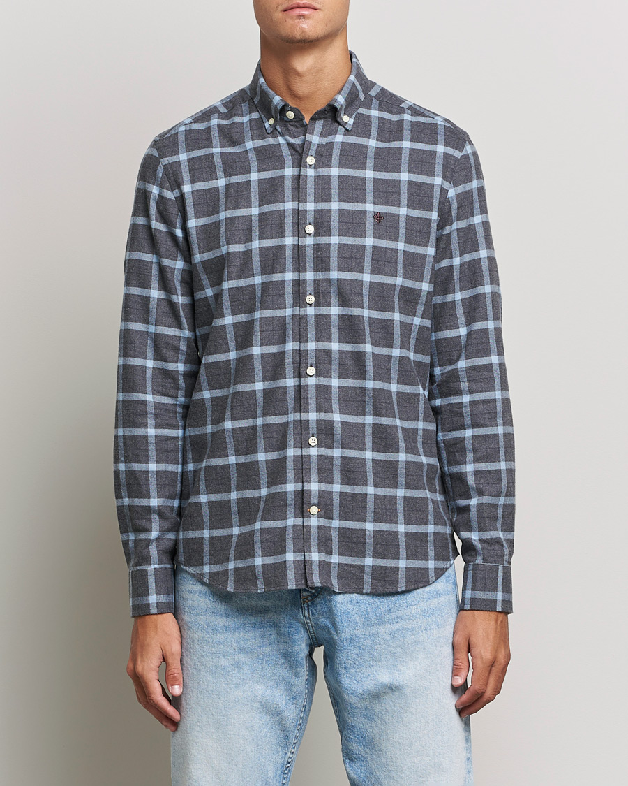 Hombres | Camisas | Morris | Brushed Flannel Checked Shirt Dark Grey