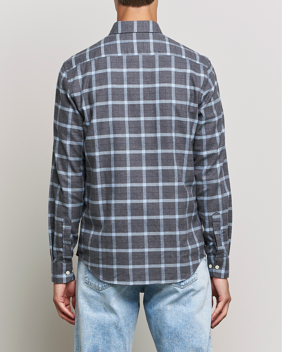 Hombres | Camisas | Morris | Brushed Flannel Checked Shirt Dark Grey
