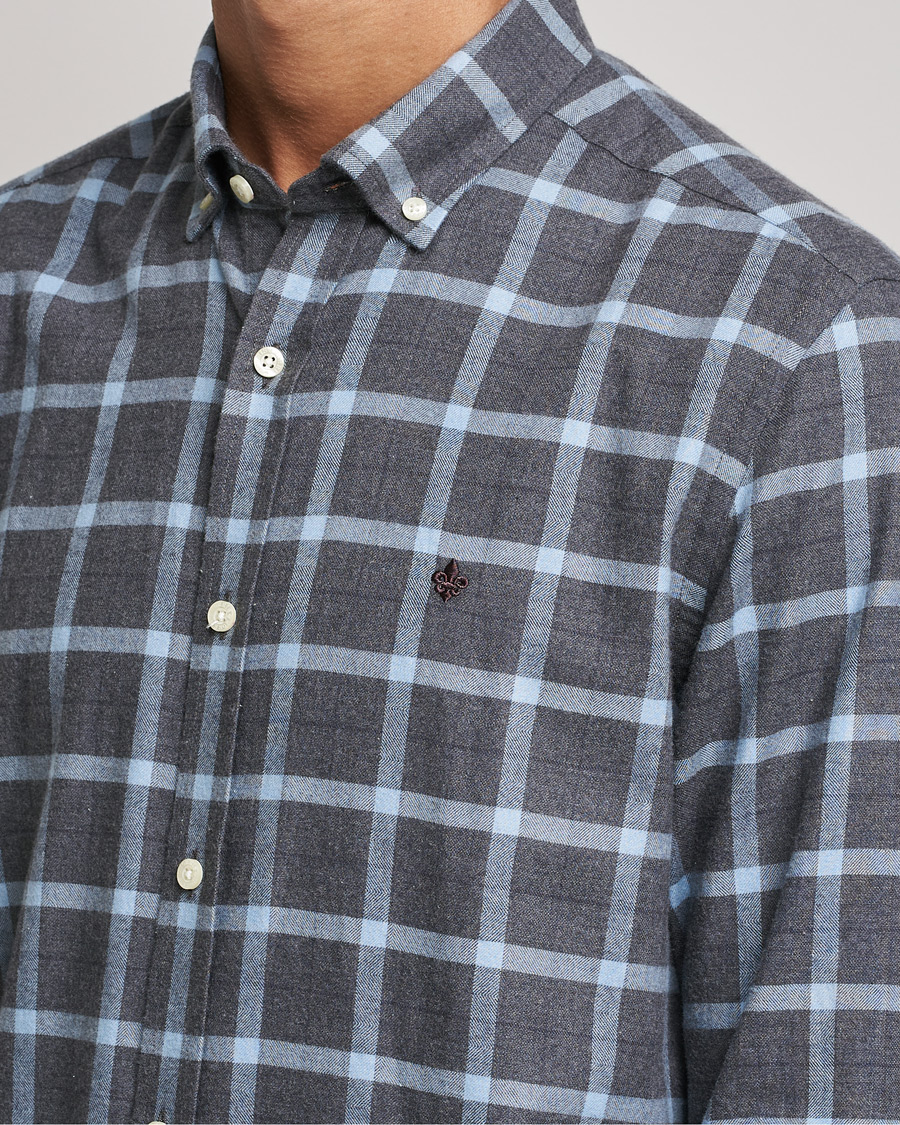 Hombres | Camisas | Morris | Brushed Flannel Checked Shirt Dark Grey