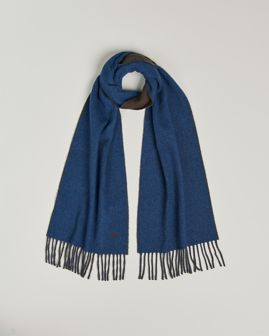 Hombres | Morris Double Face Wool Scarf Blue/Brown | Morris | Double Face Wool Scarf Blue/Brown
