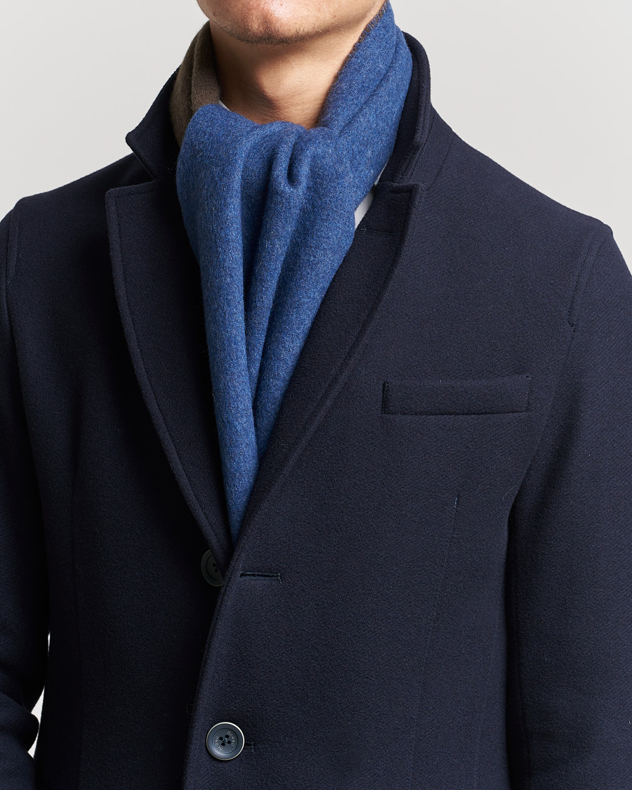 Hombres | Morris Double Face Wool Scarf Blue/Brown | Morris | Double Face Wool Scarf Blue/Brown
