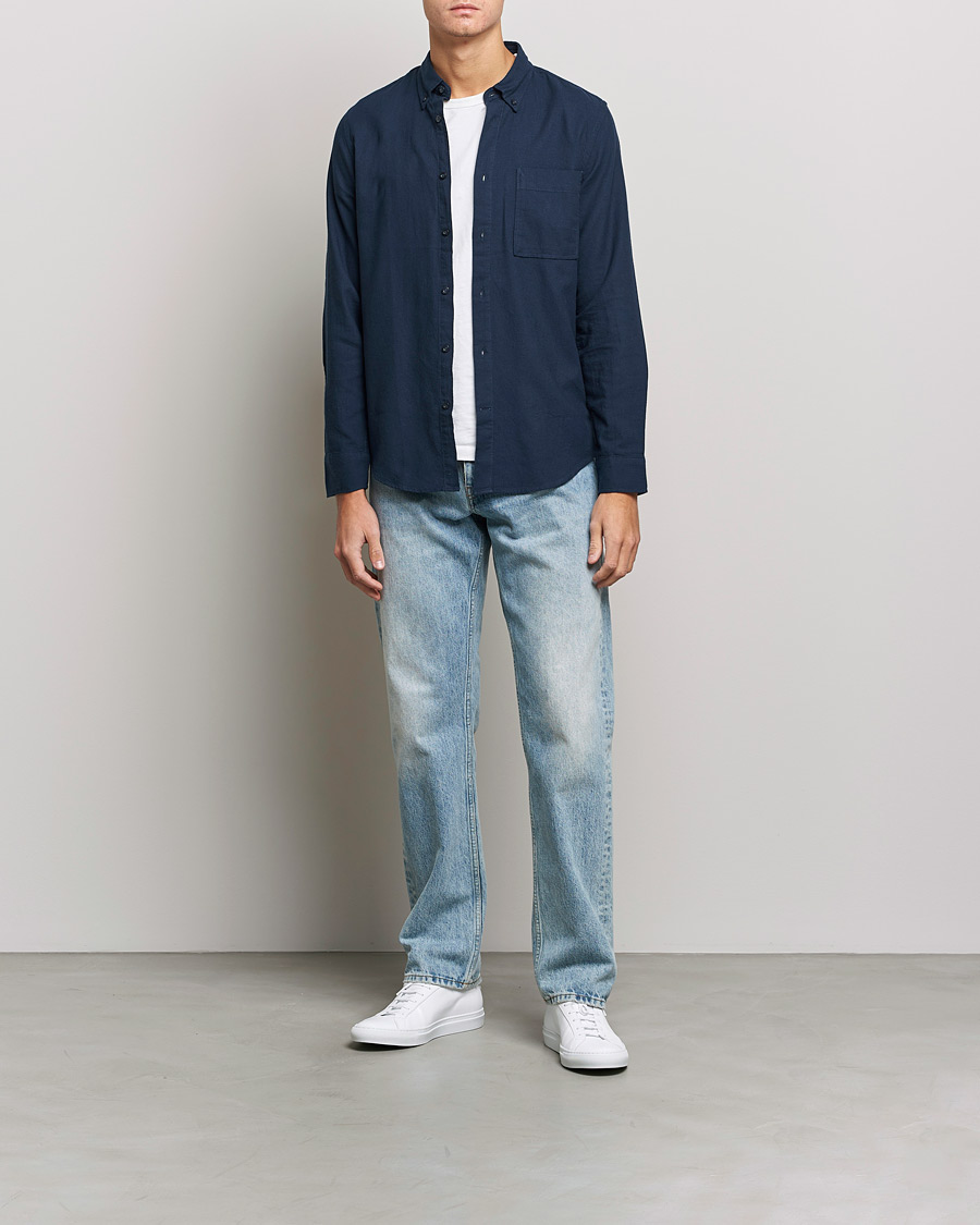 Hombres | Camisas | NN07 | Arne Brushed Flannel Shirt Navy Blue