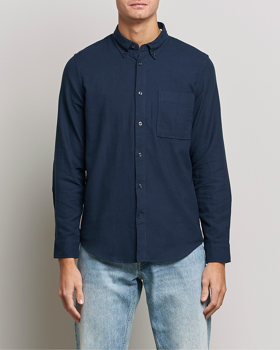 Hombres | Camisas | NN07 | Arne Brushed Flannel Shirt Navy Blue