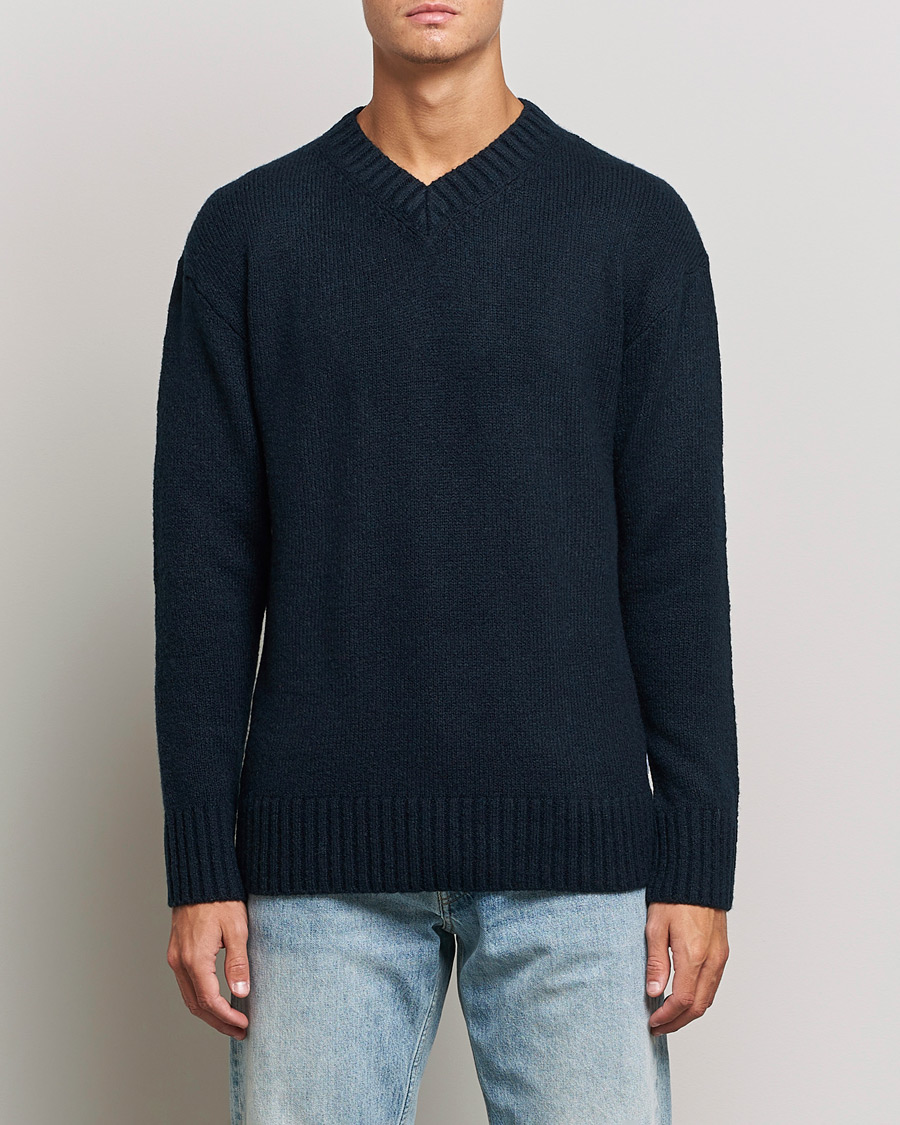 Hombres | Jerséis y prendas de punto | NN07 | Grayson Knitted V-Neck Sweater Navy