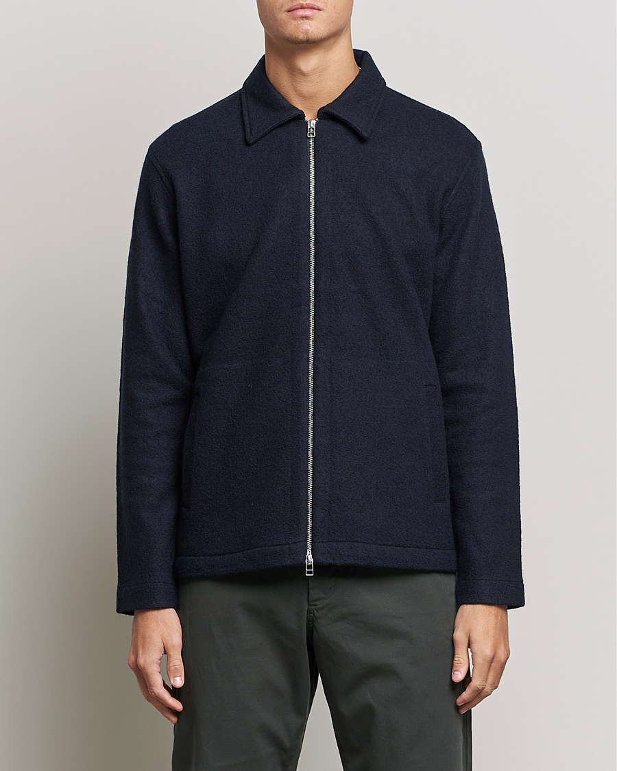 Hombres | Jerséis y prendas de punto | NN07 | Ivan Boiled Wool Full Zip Navy