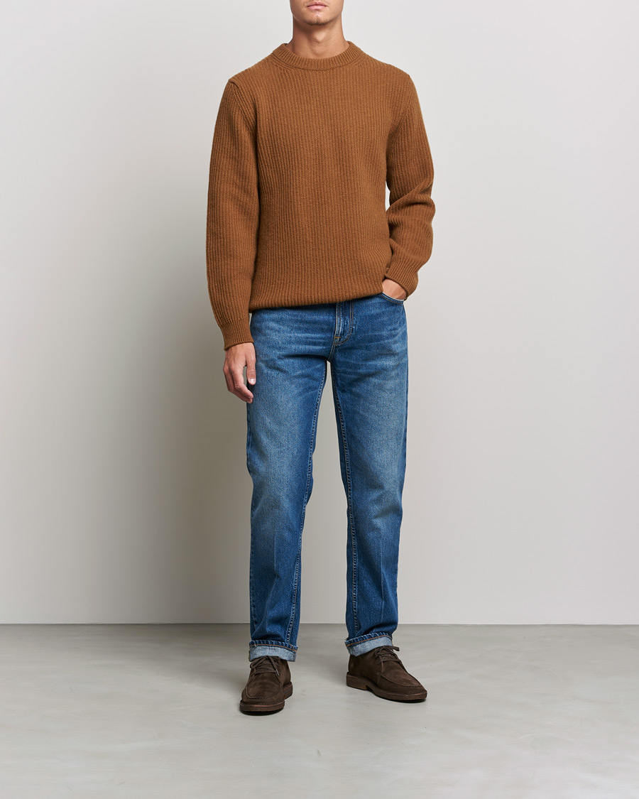 Hombres | Jerséis y prendas de punto | Nudie Jeans | August Wool Rib Knitted Sweater Oak