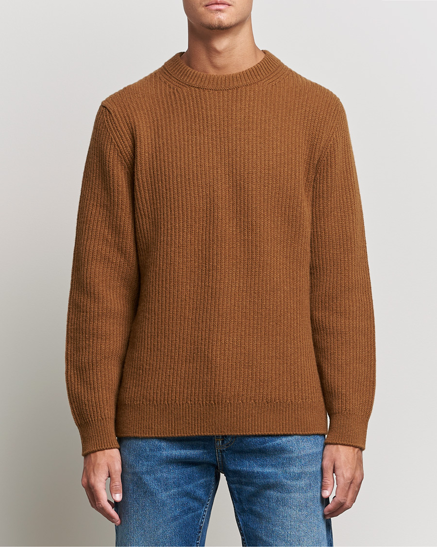 Hombres | Jerséis y prendas de punto | Nudie Jeans | August Wool Rib Knitted Sweater Oak