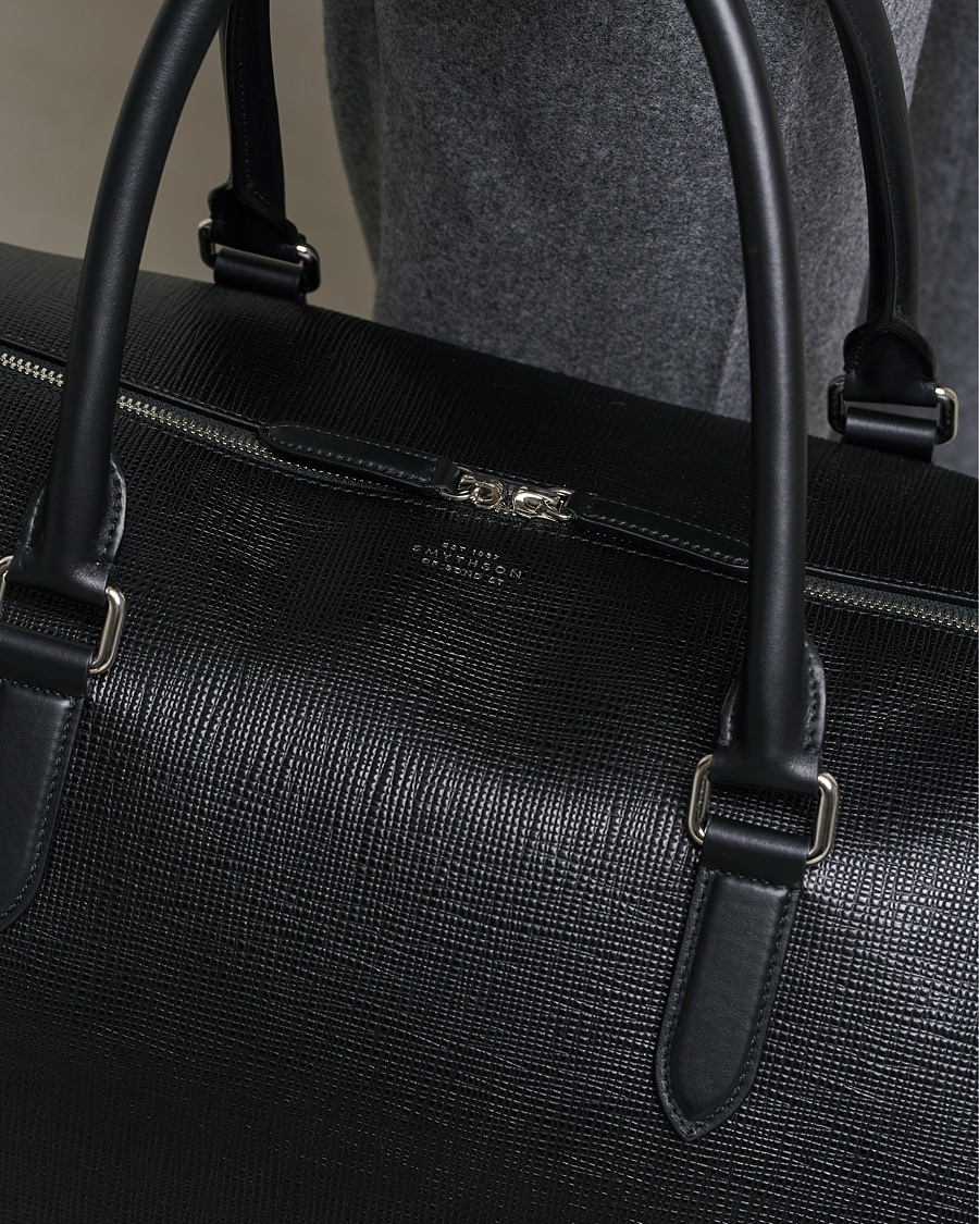 Hombres | Smythson Panama Leather Weekendbag Black | Smythson | Panama Leather Weekendbag Black