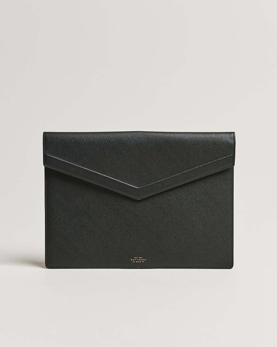 Hombres | Smythson Panama Leather Large Envelope Portfolio Black | Smythson | Panama Leather Large Envelope Portfolio Black