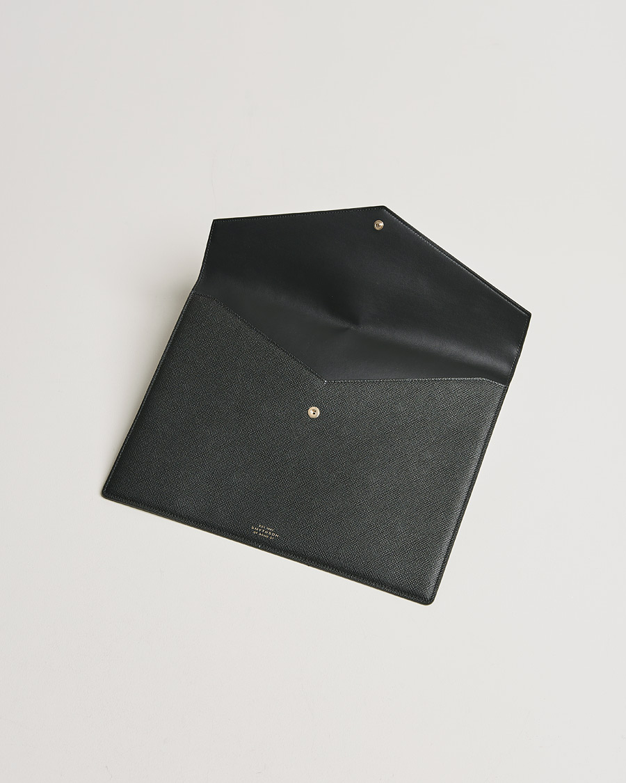 Hombres | Smythson Panama Leather Large Envelope Portfolio Black | Smythson | Panama Leather Large Envelope Portfolio Black