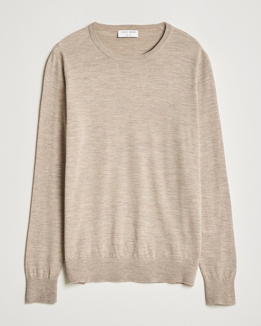 Hombres | Jerséis y prendas de punto | Tiger of Sweden | Nichols Extra Fine Merino Crew Neck Beige Melange