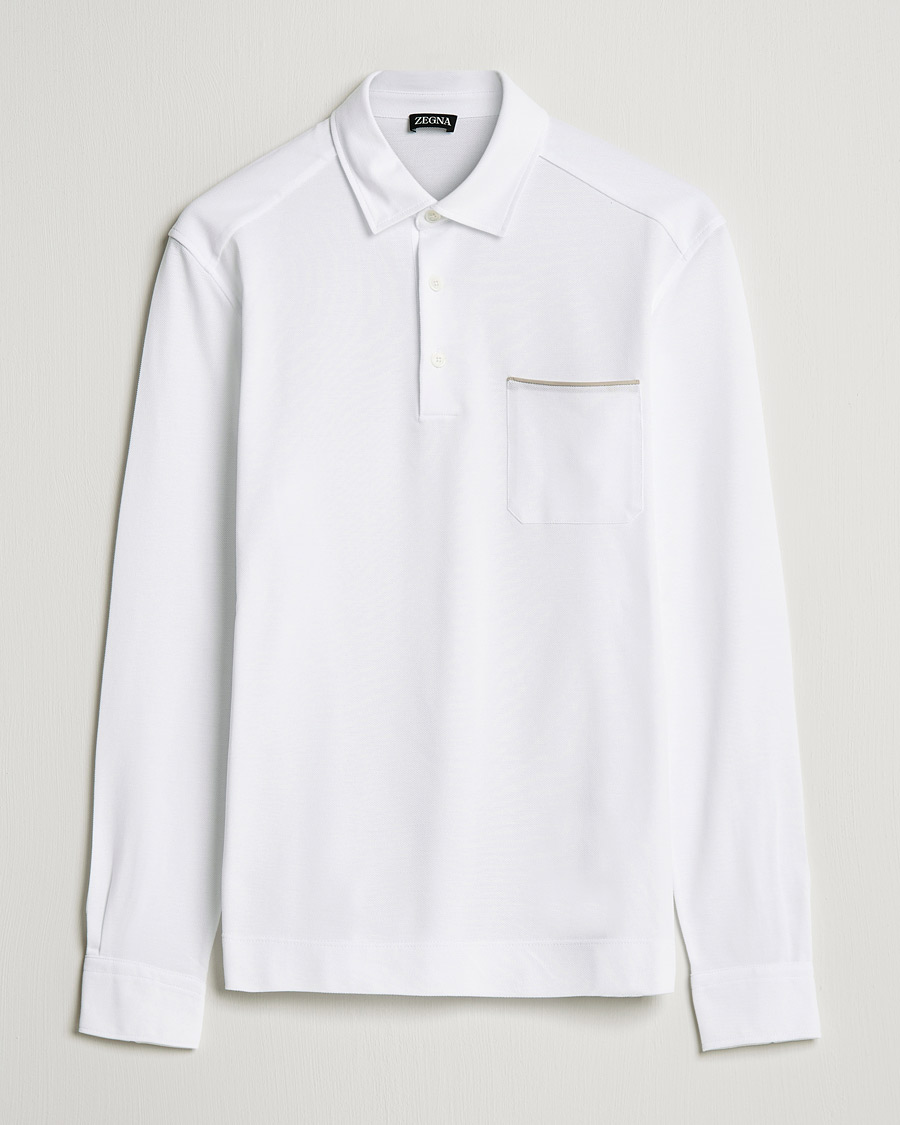 Hombres | Jerséis y prendas de punto | Zegna | Long Sleeve Cotton Piquet Polo White
