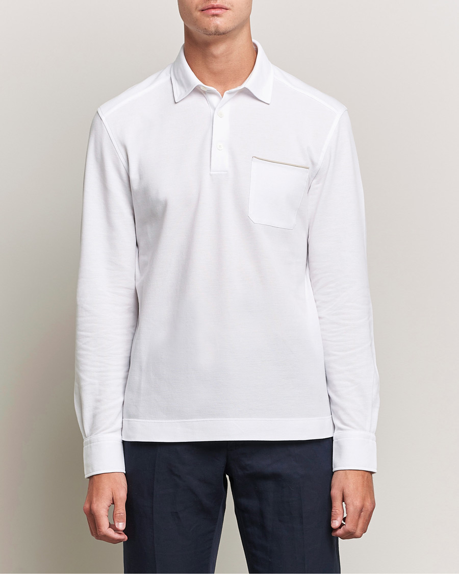 Hombres | Jerséis y prendas de punto | Zegna | Long Sleeve Cotton Piquet Polo White