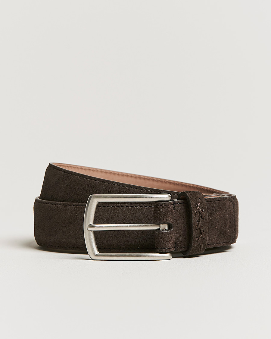 Hombres | Zegna Triple Stitch Belt Dark Brown Suede | Zegna | Triple Stitch Belt Dark Brown Suede