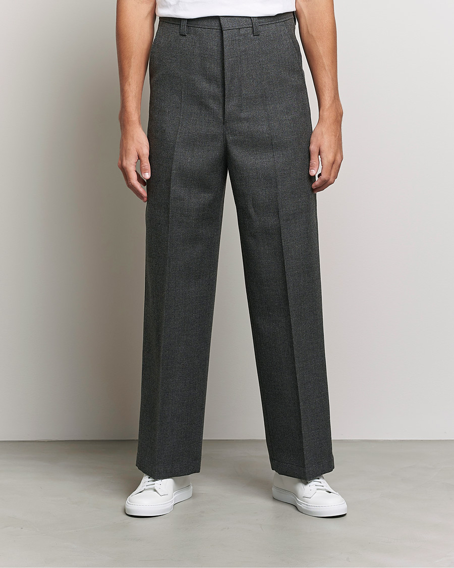 Hombres | Pantalones | AMI | Large Fit Wool Trousers Dark Grey