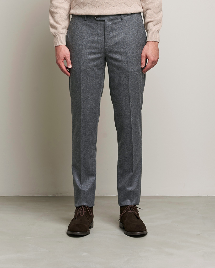 Hombres | Pantalones | Brunello Cucinelli | Slim Fit Flannel Trousers Grey Melange
