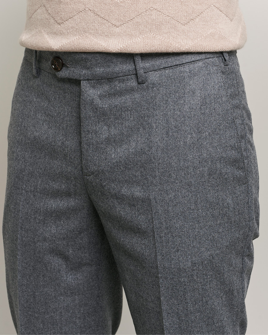 Hombres | Pantalones | Brunello Cucinelli | Slim Fit Flannel Trousers Grey Melange