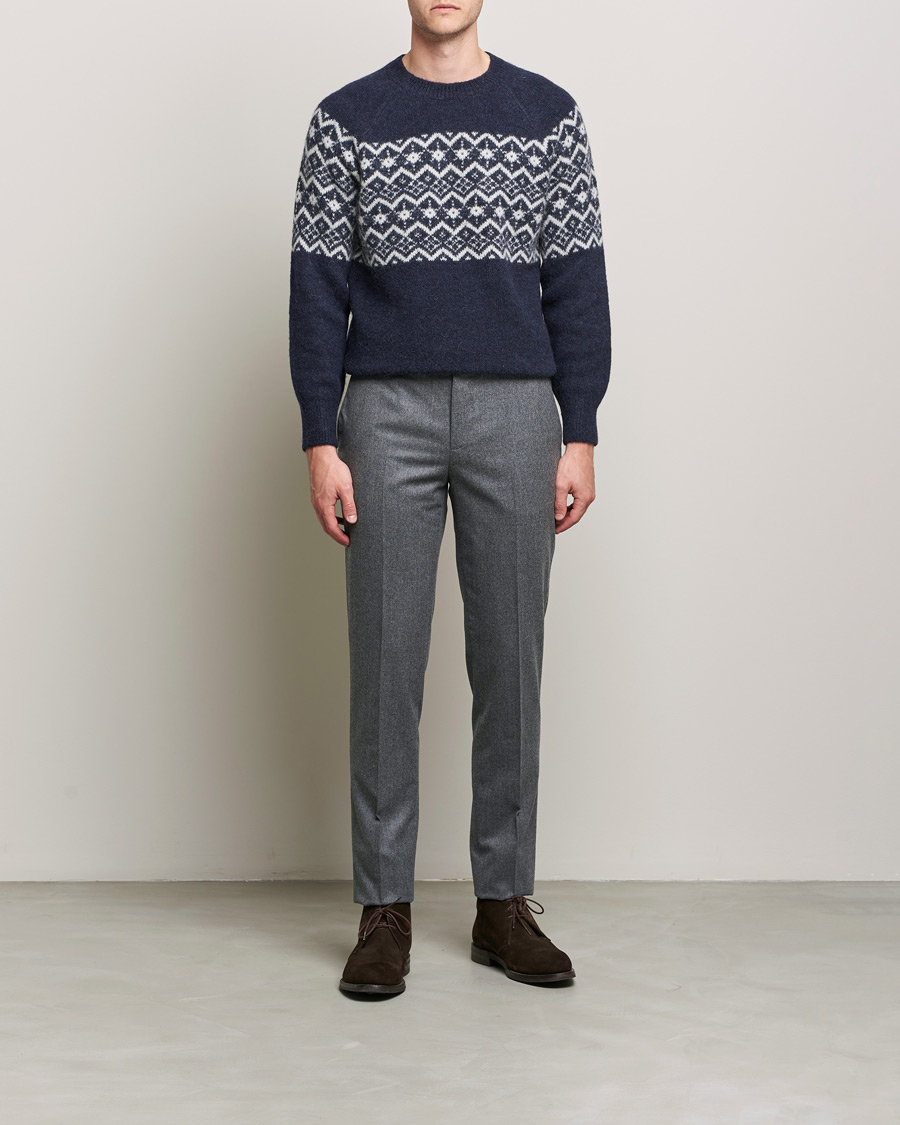 Hombres | Jerséis y prendas de punto | Brunello Cucinelli | Alpaca Jacquard Sweater Dark Blue