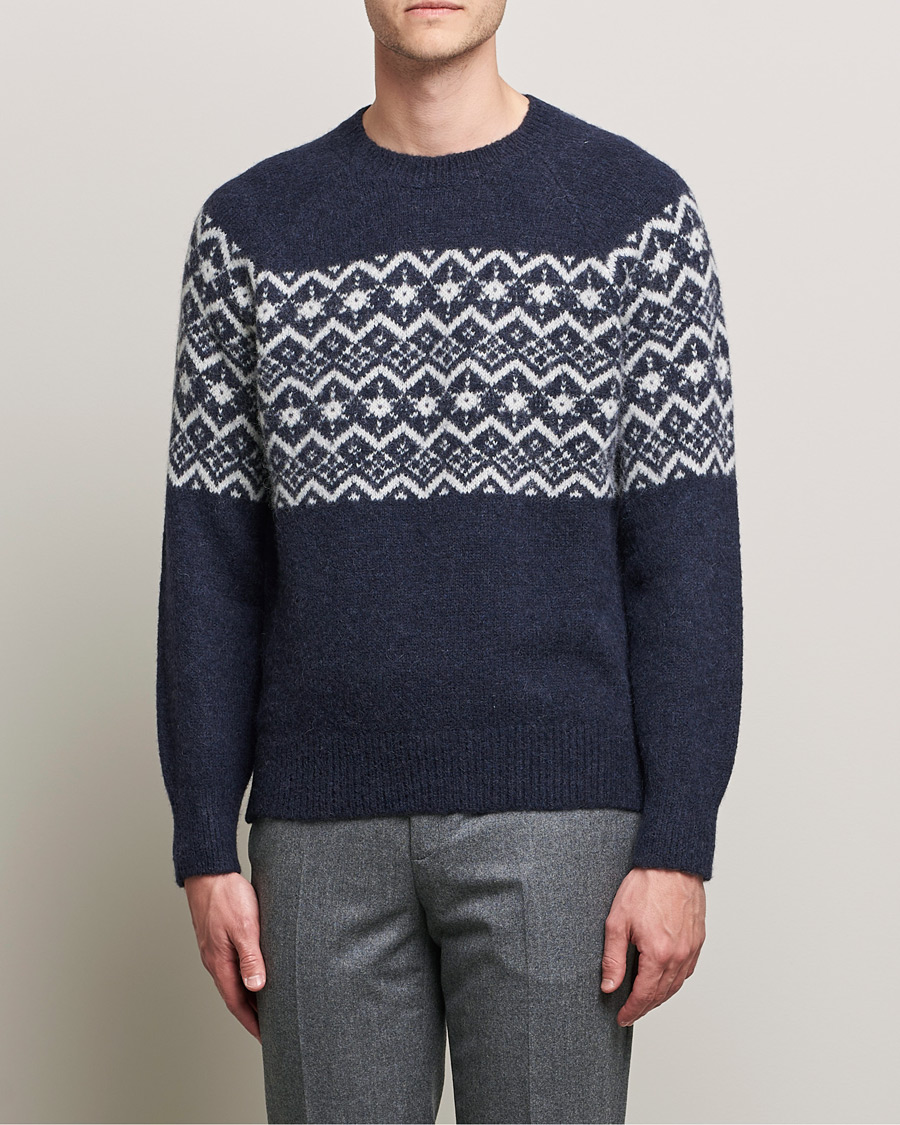 Hombres | Jerséis y prendas de punto | Brunello Cucinelli | Alpaca Jacquard Sweater Dark Blue