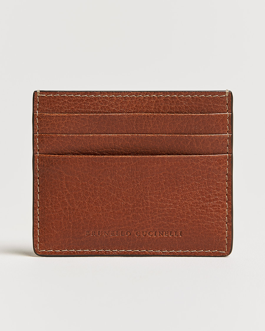 Hombres | Brunello Cucinelli Grain Leather Card Holder Cognac | Brunello Cucinelli | Grain Leather Card Holder Cognac