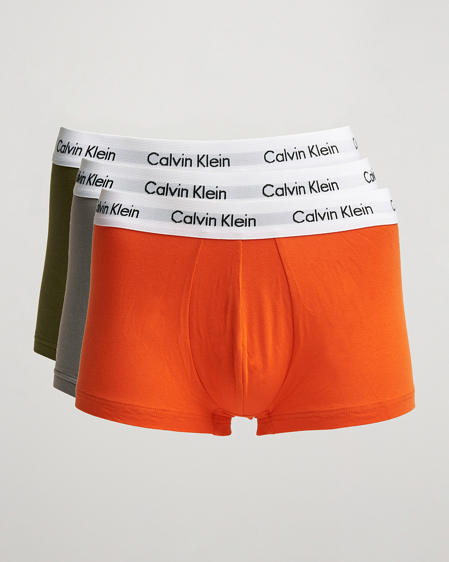 Hombres | Ropa interior y calcetines | Calvin Klein | Cotton Stretch 3-Pack Low Rise Trunk Grey/Orange/Army
