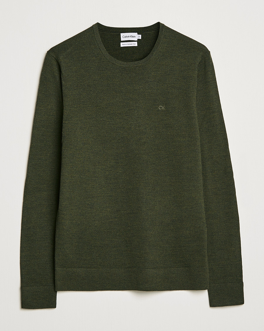 Hombres | Jerséis y prendas de punto | Calvin Klein | Superior Wool Crew Neck Sweater Dark Olive