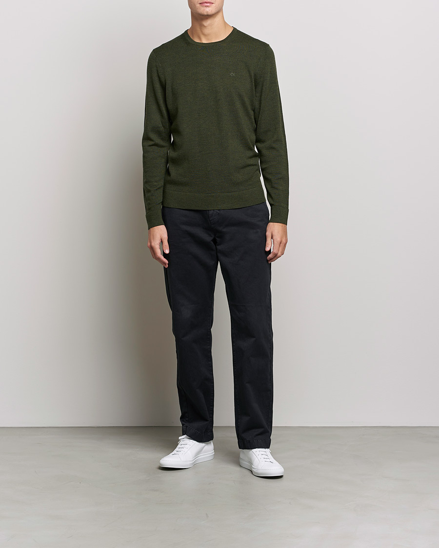 Hombres | Jerséis y prendas de punto | Calvin Klein | Superior Wool Crew Neck Sweater Dark Olive