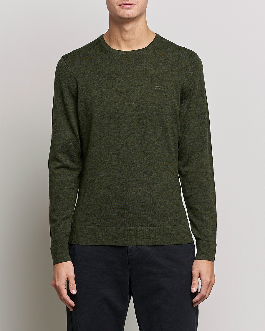 Hombres | Jerséis y prendas de punto | Calvin Klein | Superior Wool Crew Neck Sweater Dark Olive