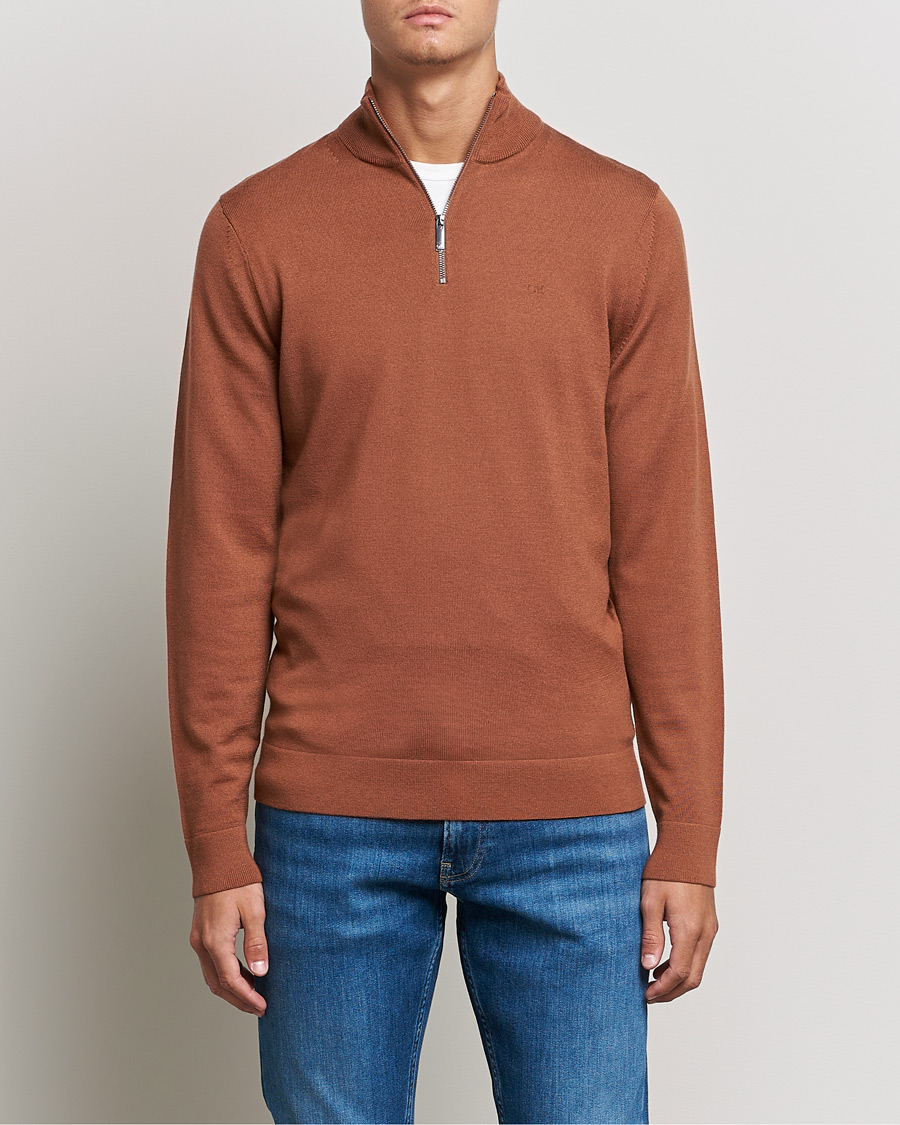 Hombres | Jerséis y prendas de punto | Calvin Klein | Superior Wool Half Zip Sweater Caramel Red