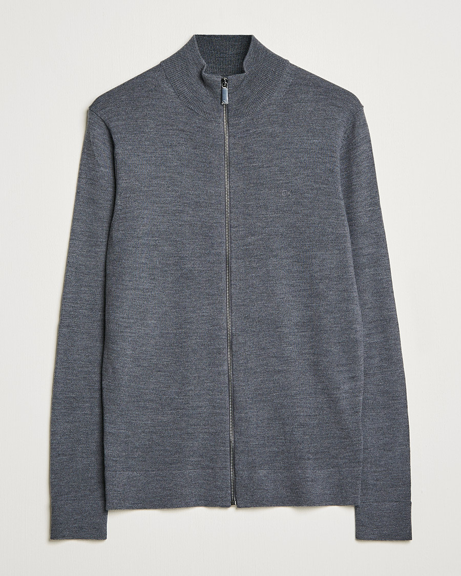 Hombres | Jerséis y prendas de punto | Calvin Klein | Superior Wool Full Zip Sweater Dark Grey Heather