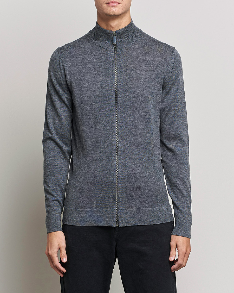 Hombres | Jerséis y prendas de punto | Calvin Klein | Superior Wool Full Zip Sweater Dark Grey Heather