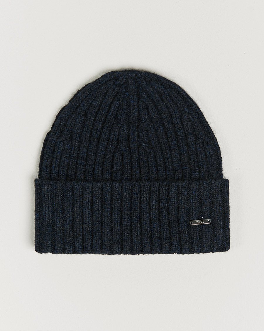 Hombres | Lino Cable Knitted Beanie Dark Blue | BOSS BLACK | Lino Cable Knitted Beanie Dark Blue
