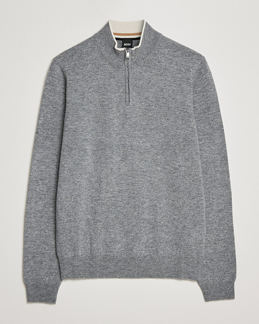 Hombres | Jerséis y prendas de punto | BOSS BLACK | Barlo Lambswool Half Zip Silver
